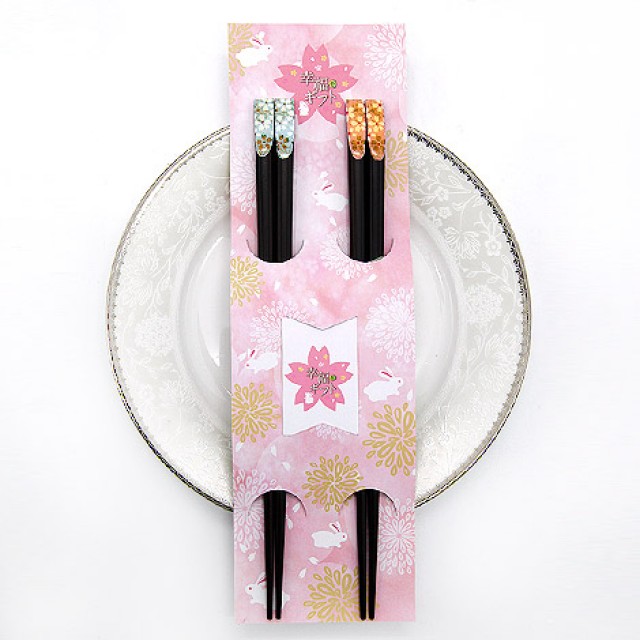 結婚禮物 櫻花喜兔對筷組 可客製化小卡