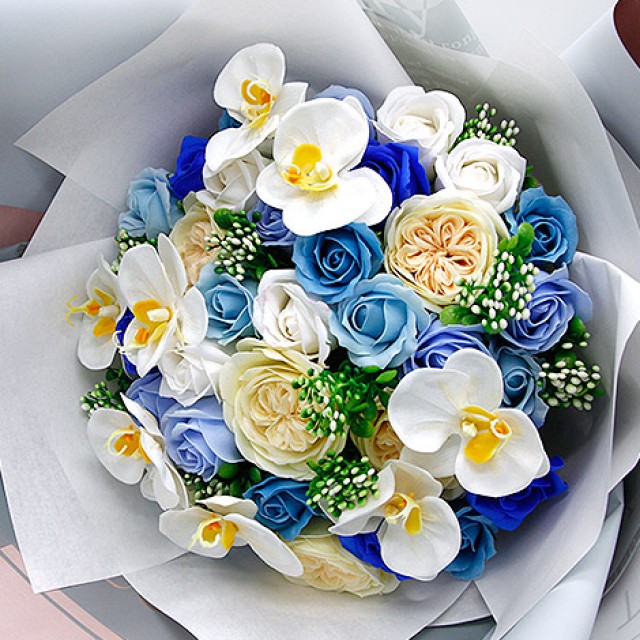 玫瑰香皂花束-藍色