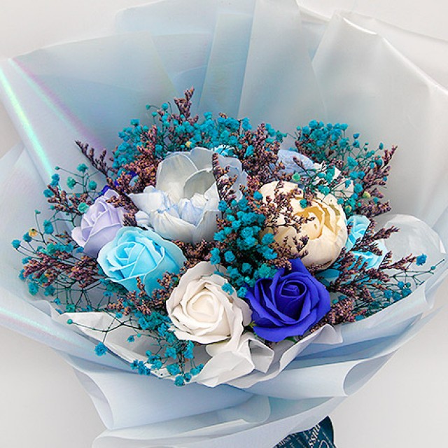 乾燥花束 玫瑰香皂花束-粉&藍