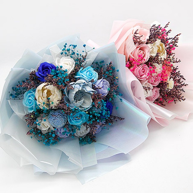 乾燥花束 玫瑰香皂花束-粉&藍