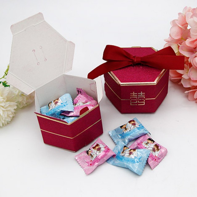 DIY六角中式喜糖盒 精緻囍糖盒