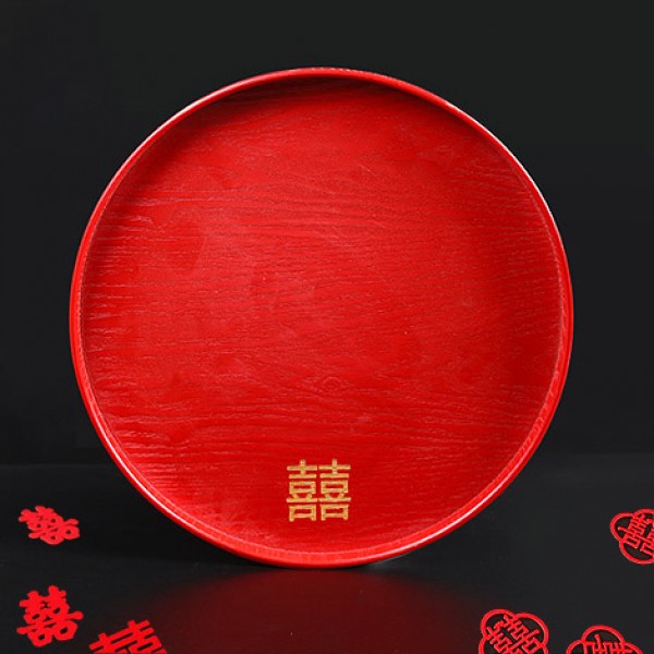 實木喜慶圓型托盤(直徑27cm) 敬茶盤- 心願幸福婚禮小物