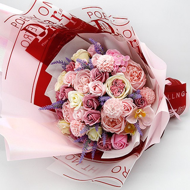 獻花首選玫瑰香皂花束 粉紅色 心願幸福婚禮小物